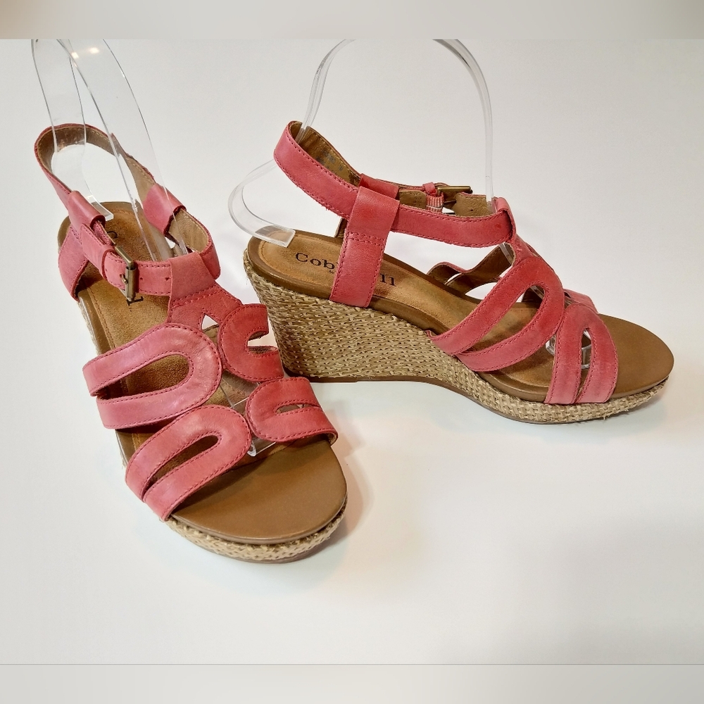 Cobb Hill by New Balance Red Leather Slingback Buckle Wedge Sandal Women Size 7M
